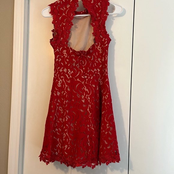 XS High Neck Red Dress with Open Back - Picture 2 of 2